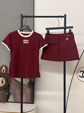 Women's Miu Miu Set: T-Shirt and Skirt (Size M)